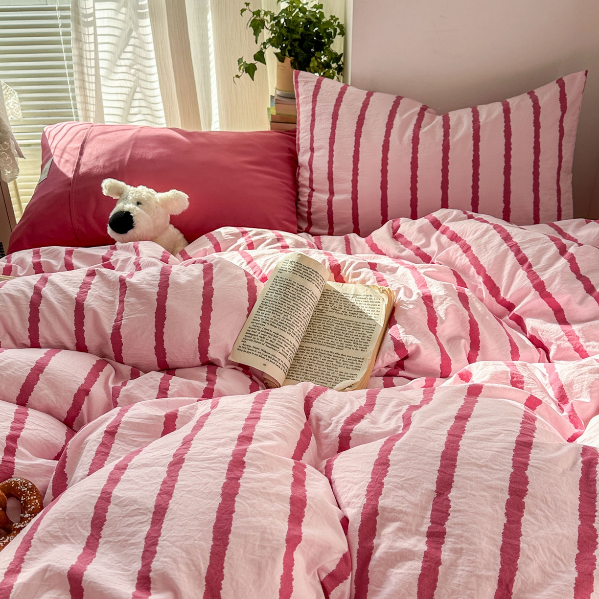 91家纺网 家纺一手货源 找家纺 上尚居 2026新款简约印花古法水洗棉四件套-摩卡 摩卡-粉