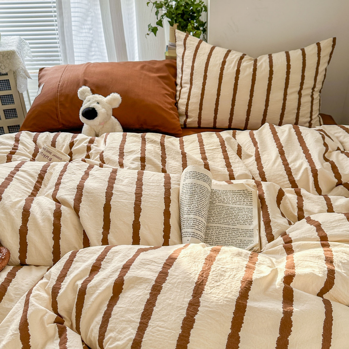 91家纺网 家纺一手货源 找家纺 上尚居 2026新款简约印花古法水洗棉四件套-摩卡 摩卡-咖