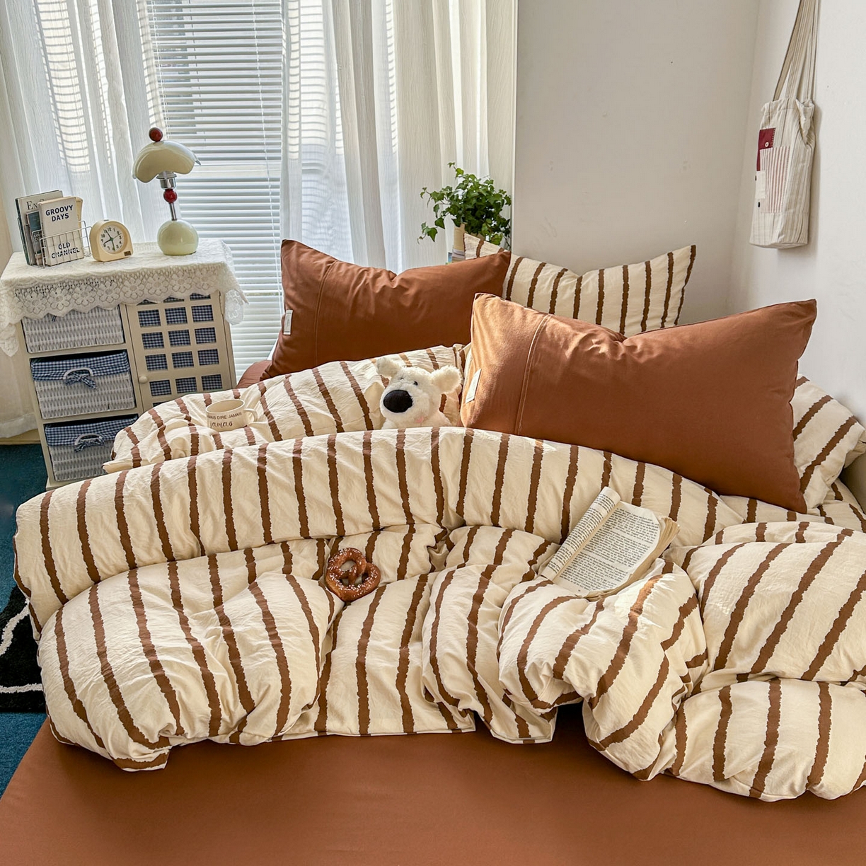 91家纺网 家纺一手货源 找家纺 上尚居 2026新款简约印花古法水洗棉四件套-摩卡 摩卡-咖