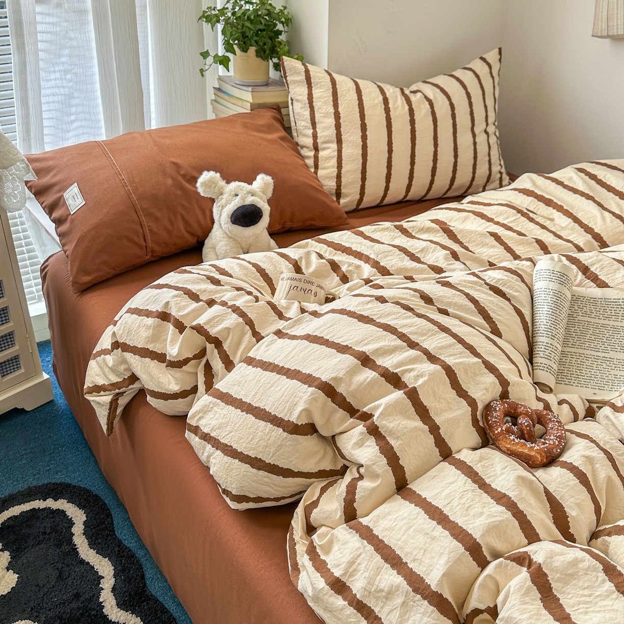 91家纺网 家纺一手货源 找家纺 上尚居 2026新款简约印花古法水洗棉四件套-摩卡 摩卡-咖