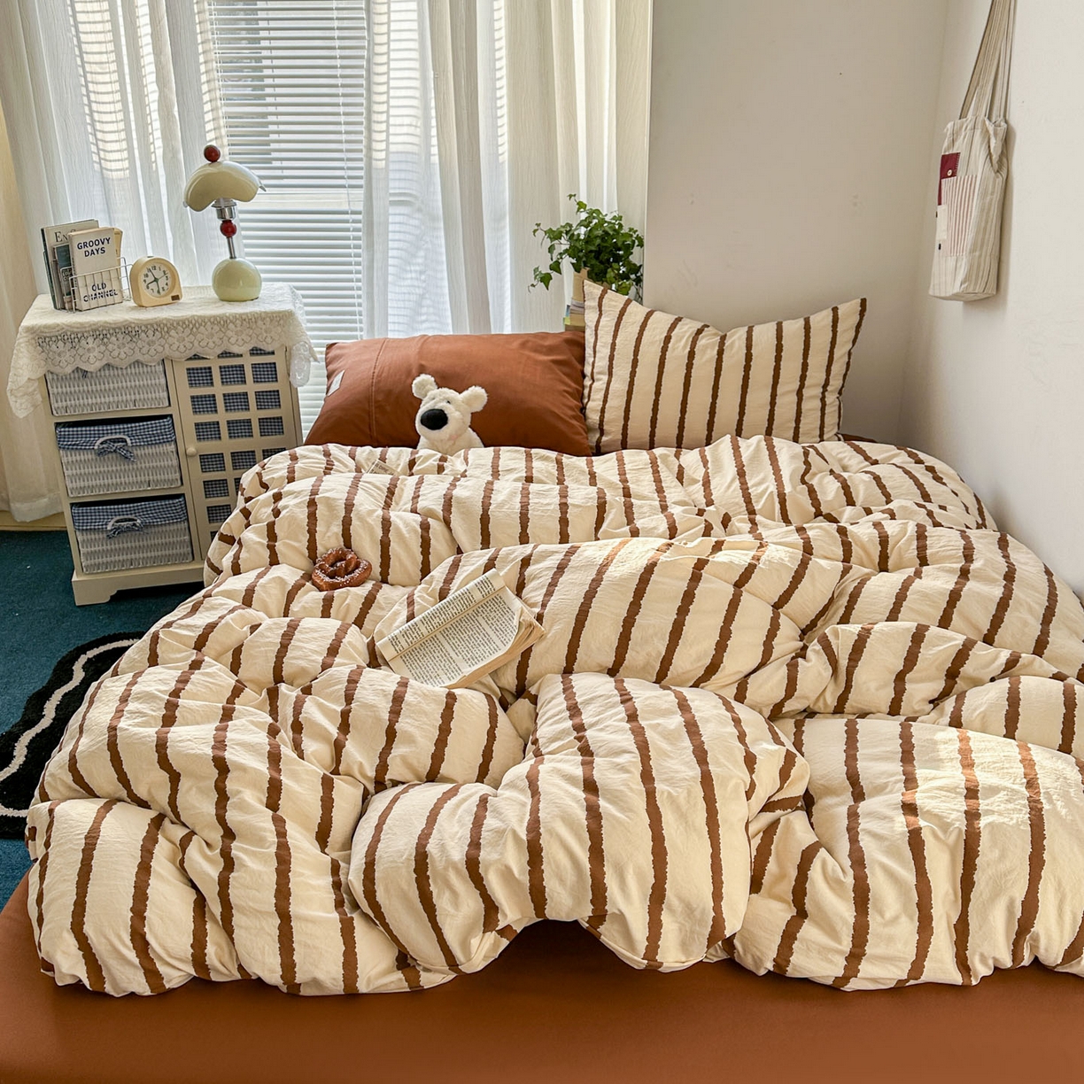 91家纺网 家纺一手货源 找家纺 上尚居 2026新款简约印花古法水洗棉四件套-摩卡 摩卡-咖