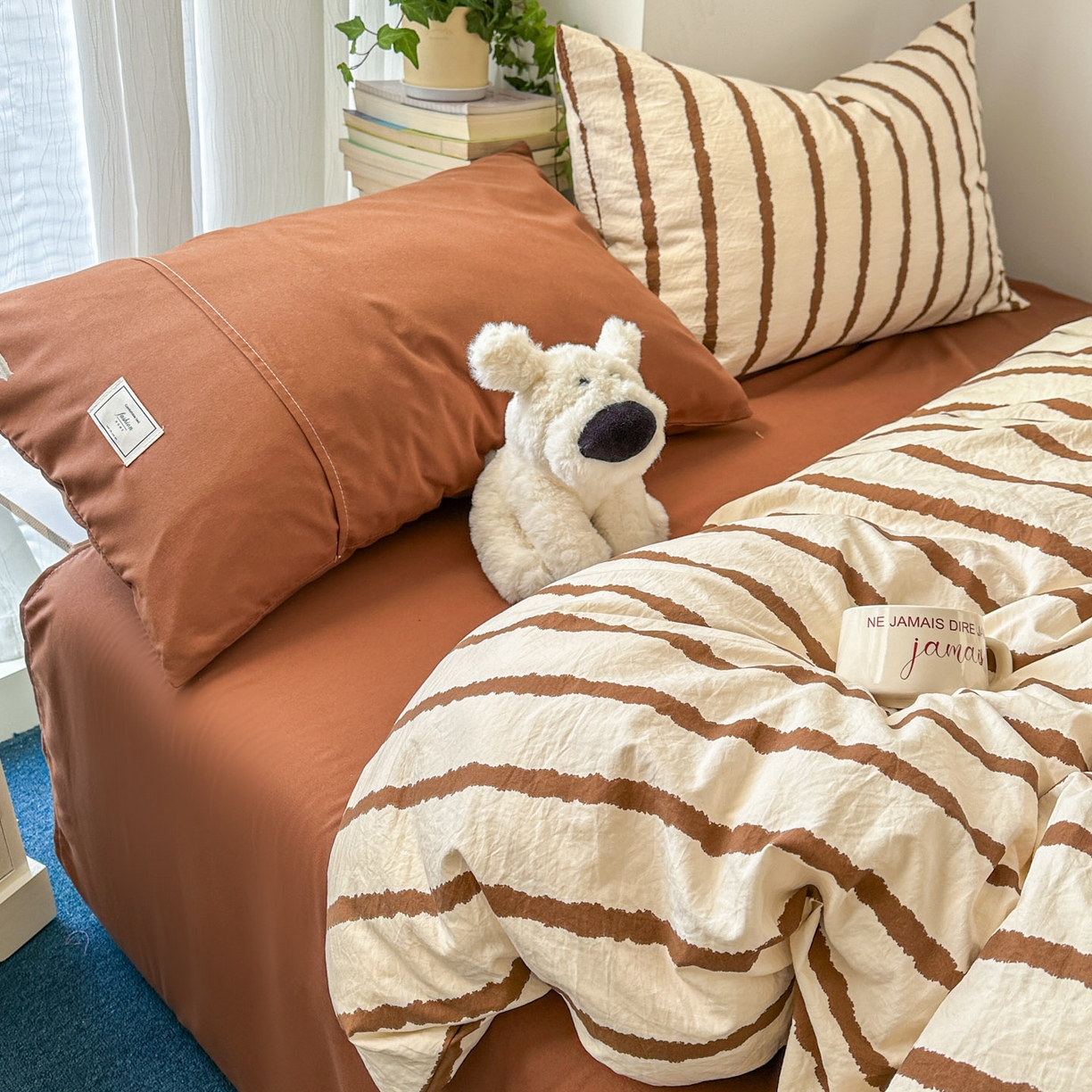 91家纺网 家纺一手货源 找家纺 上尚居 2026新款简约印花古法水洗棉四件套-摩卡 摩卡-咖