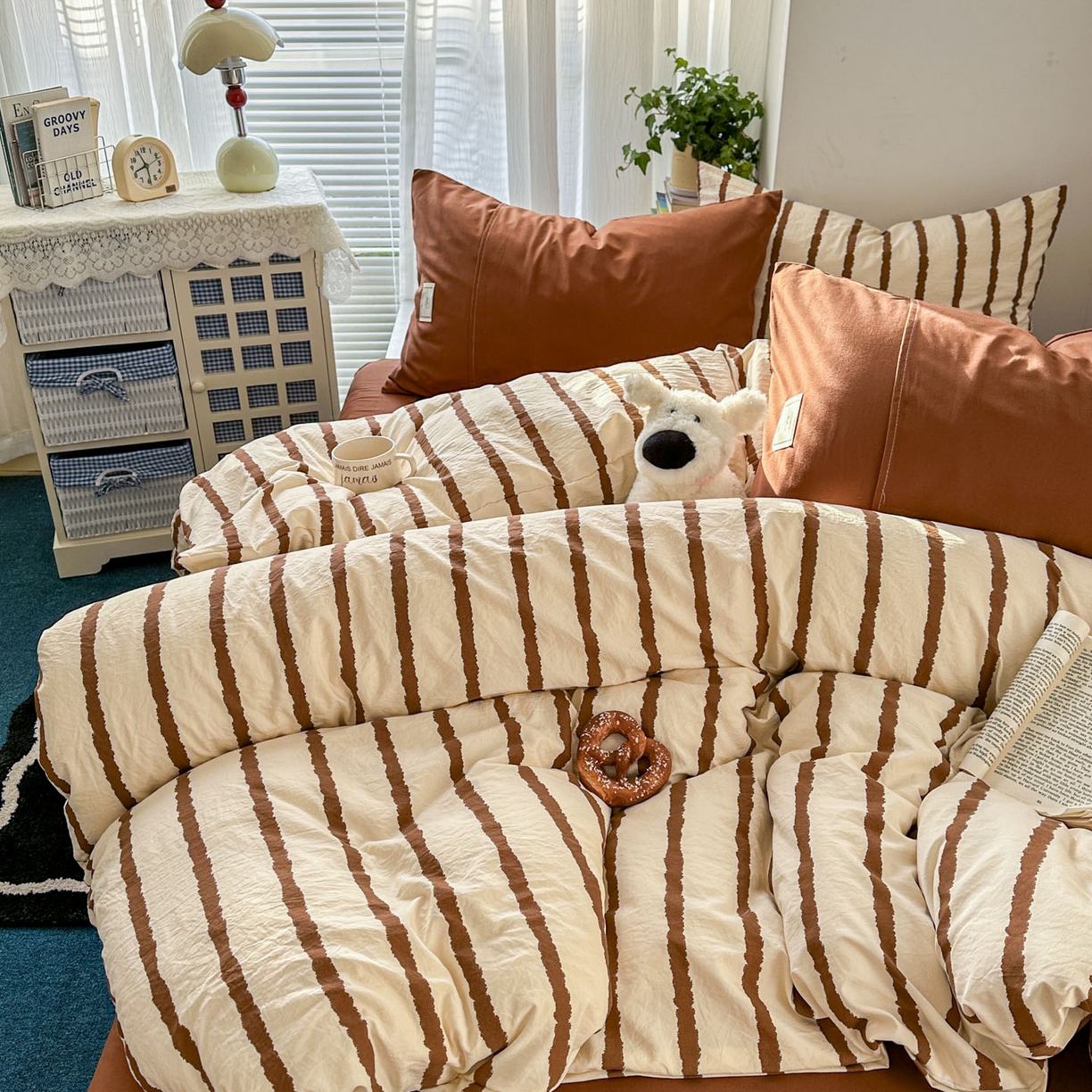 91家纺网 家纺一手货源 找家纺 上尚居 2026新款简约印花古法水洗棉四件套-摩卡 摩卡-咖