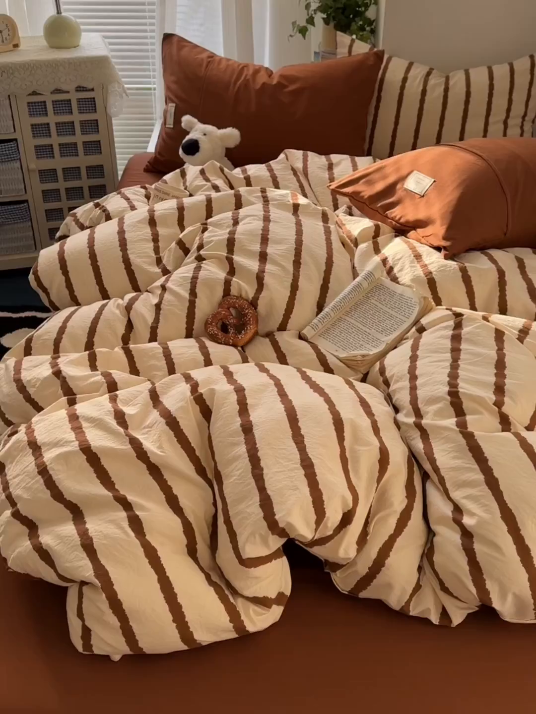 91家纺网 家纺一手货源 找家纺 上尚居 2026新款简约印花古法水洗棉四件套-摩卡 摩卡-咖