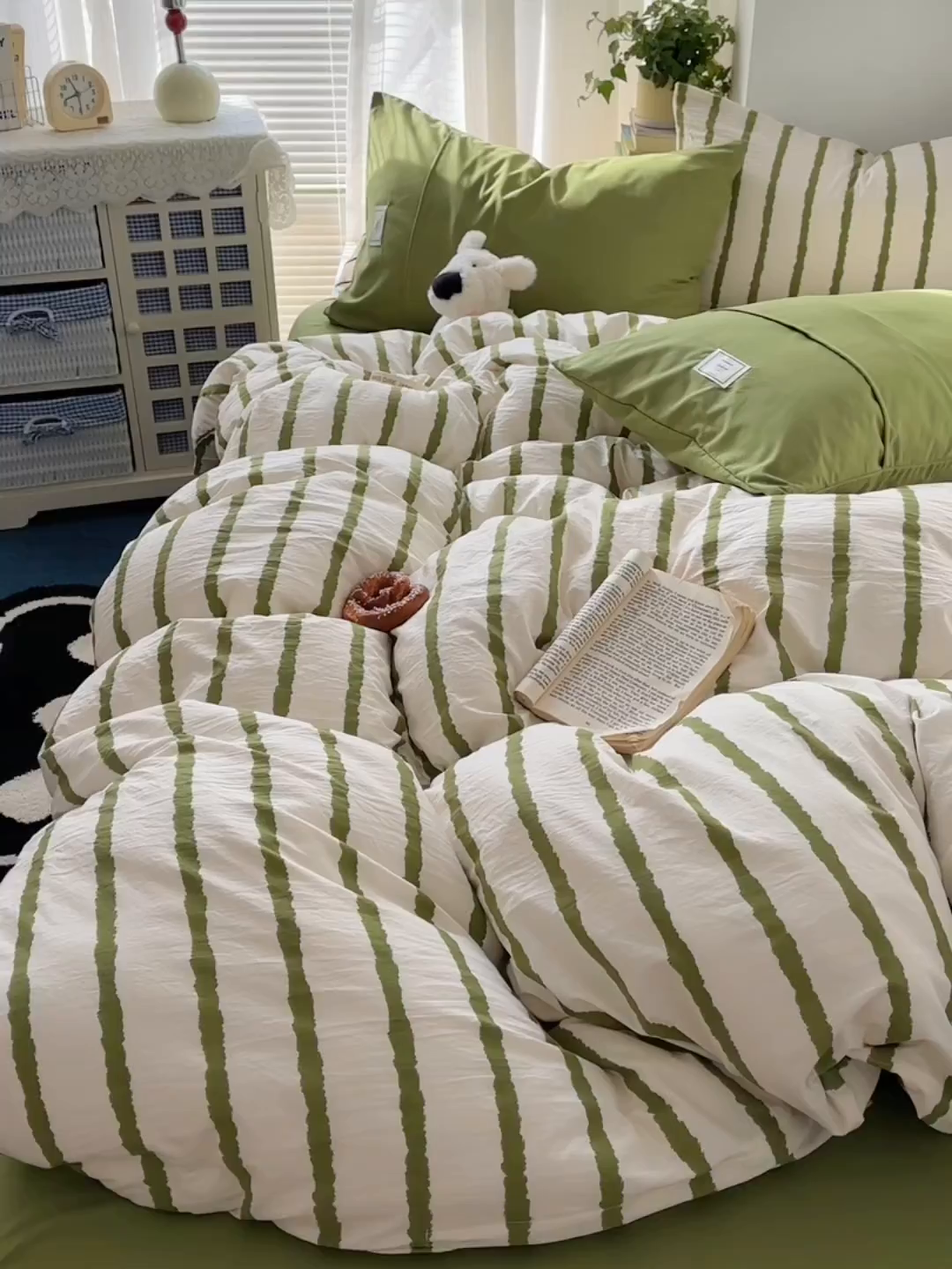 91家纺网 家纺一手货源 找家纺 上尚居 2026新款简约印花古法水洗棉四件套-摩卡 摩卡-绿