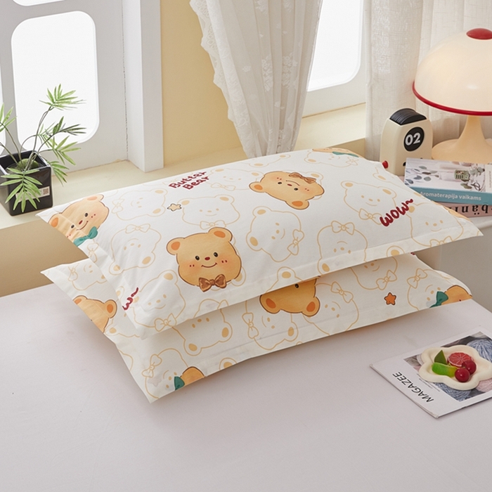 91家纺网 家纺一手货源 找家纺 翎盈家纺 2026新款卡通小清新全棉纯棉枕套成人学生儿童枕头套 瑞迪熊