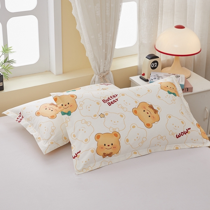 91家纺网 家纺一手货源 找家纺 翎盈家纺 2026新款卡通小清新全棉纯棉枕套成人学生儿童枕头套 瑞迪熊