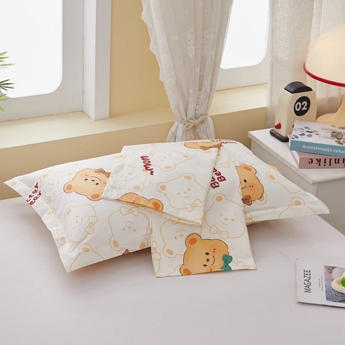 91家纺网 家纺一手货源 找家纺 翎盈家纺 2026新款卡通小清新全棉纯棉枕套成人学生儿童枕头套 瑞迪熊