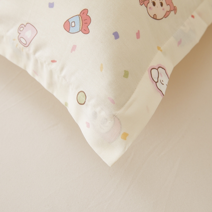 91家纺网 家纺一手货源 找家纺 翎盈家纺 2026新款卡通小清新全棉纯棉枕套成人学生儿童枕头套 糖果幼儿园