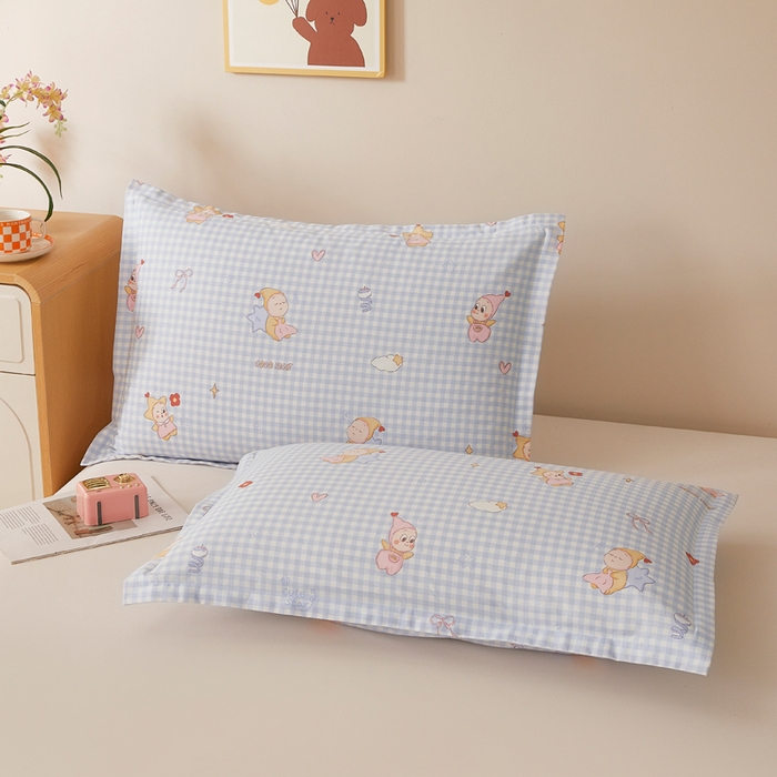 91家纺网 家纺一手货源 找家纺 翎盈家纺 2026新款卡通小清新全棉纯棉枕套成人学生儿童枕头套 甜梦小精灵-蓝