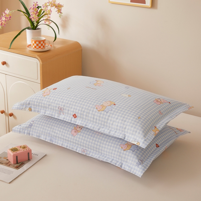 91家纺网 家纺一手货源 找家纺 翎盈家纺 2026新款卡通小清新全棉纯棉枕套成人学生儿童枕头套 甜梦小精灵-蓝