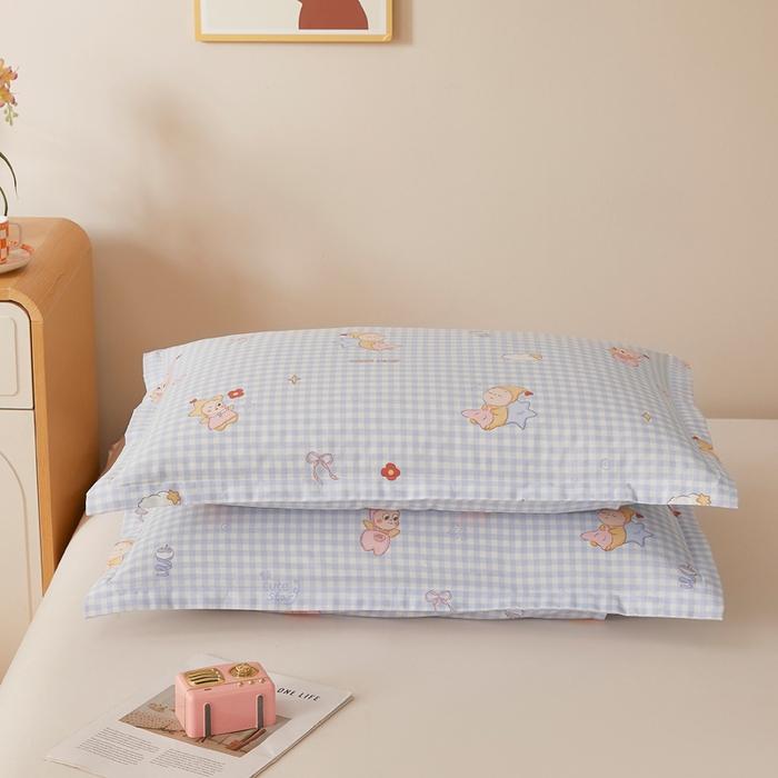 91家纺网 家纺一手货源 找家纺 翎盈家纺 2026新款卡通小清新全棉纯棉枕套成人学生儿童枕头套 甜梦小精灵-蓝