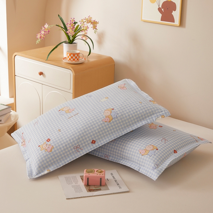 91家纺网 家纺一手货源 找家纺 翎盈家纺 2026新款卡通小清新全棉纯棉枕套成人学生儿童枕头套 甜梦小精灵-蓝