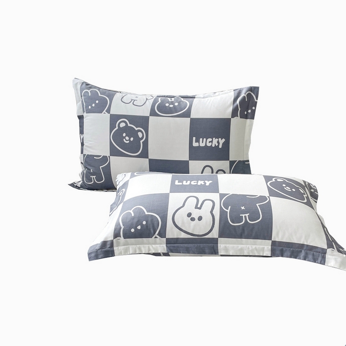 91家纺网 家纺一手货源 找家纺 翎盈家纺 2026新款卡通小清新全棉纯棉枕套成人学生儿童枕头套 幸运兔