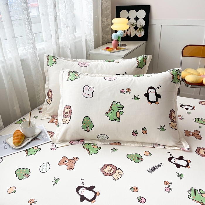 91家纺网 家纺一手货源 找家纺 翎盈家纺 2026新款卡通小清新全棉纯棉枕套成人学生儿童枕头套 野餐派对