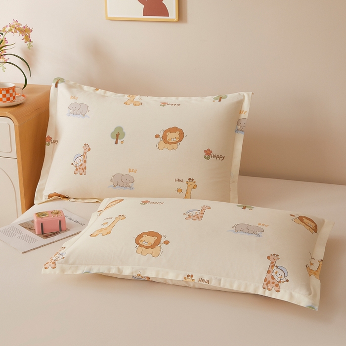91家纺网 家纺一手货源 找家纺 翎盈家纺 2026新款卡通小清新全棉纯棉枕套成人学生儿童枕头套 游乐园