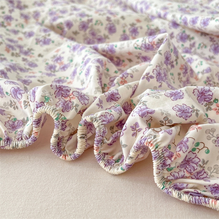 91家纺网 家纺一手货源 找家纺 梦舒羽 2026新款A类云朵棉亲肤四季款床笠席梦思床罩全包床单三件套 紫韵星野