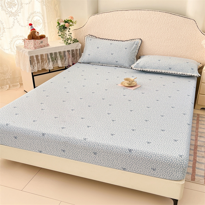 91家纺网 家纺一手货源 找家纺 梦舒羽 2026新款A类云朵棉亲肤四季款床笠席梦思床罩全包床单三件套 花屿轻梦