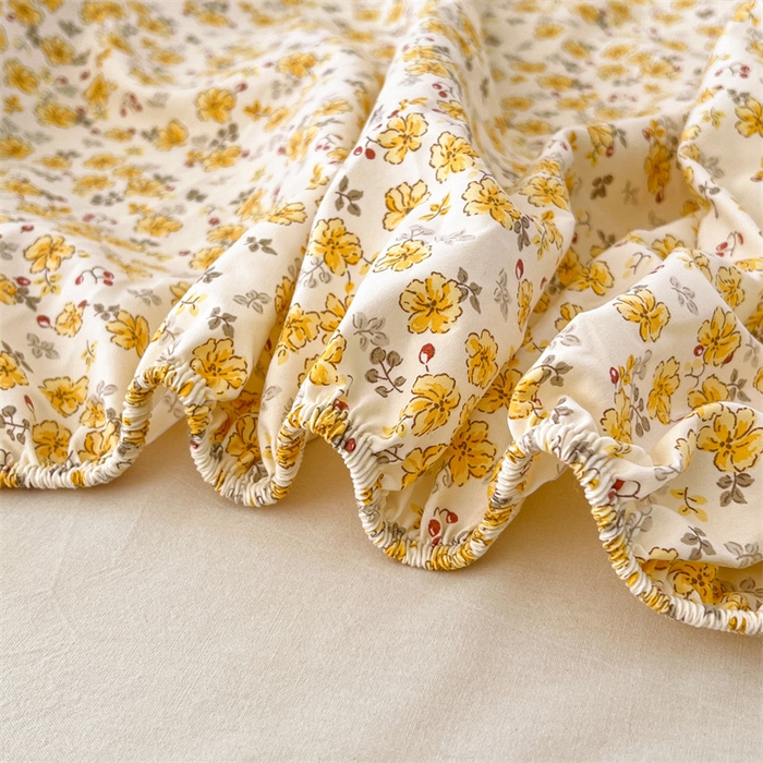 91家纺网 家纺一手货源 找家纺 梦舒羽 2026新款A类云朵棉亲肤四季款床笠席梦思床罩全包床单三件套 春日暖阳