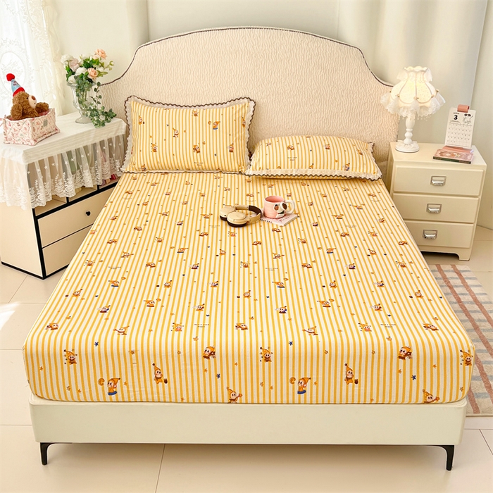 91家纺网 家纺一手货源 找家纺 梦舒羽 2026新款A类云朵棉亲肤四季款床笠席梦思床罩全包床单三件套 小星愿