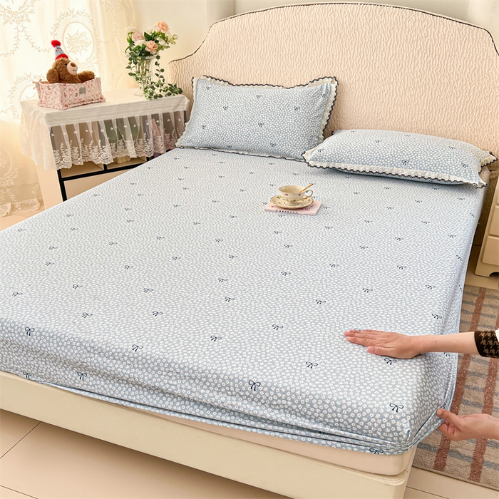 91家纺网 家纺一手货源 找家纺 梦舒羽 2026新款A类云朵棉亲肤四季款床笠席梦思床罩全包床单三件套 花屿轻梦