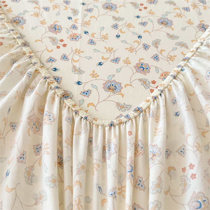 91家纺网 家纺一手货源 找家纺 梦舒羽 2026新款A类云朵棉亲肤四季款床笠席梦思床罩全包床单三件套 花蔓清风