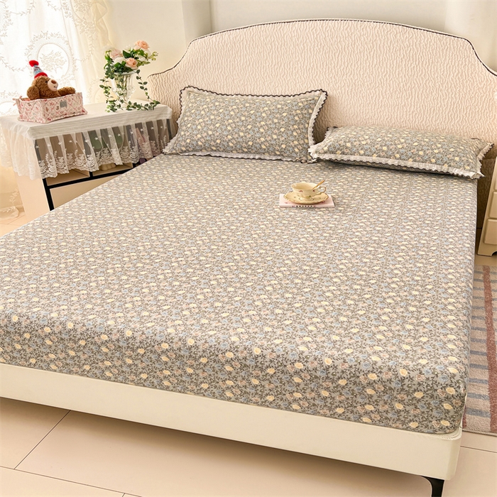 91家纺网 家纺一手货源 找家纺 梦舒羽 2026新款A类云朵棉亲肤四季款床笠席梦思床罩全包床单三件套 海棠花开