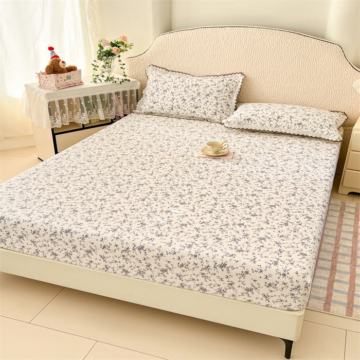 91家纺网 家纺一手货源 找家纺 梦舒羽 2026新款A类云朵棉亲肤四季款床笠席梦思床罩全包床单三件套 兰亭序-灰