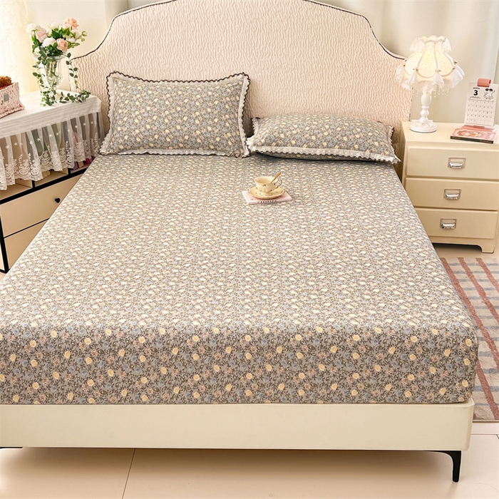 91家纺网 家纺一手货源 找家纺 梦舒羽 2026新款A类云朵棉亲肤四季款床笠席梦思床罩全包床单三件套 海棠花开