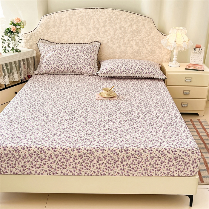 91家纺网 家纺一手货源 找家纺 梦舒羽 2026新款A类云朵棉亲肤四季款床笠席梦思床罩全包床单三件套 紫韵星野