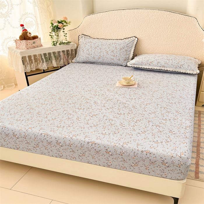 91家纺网 家纺一手货源 找家纺 梦舒羽 2026新款A类云朵棉亲肤四季款床笠席梦思床罩全包床单三件套 兰亭序-蓝