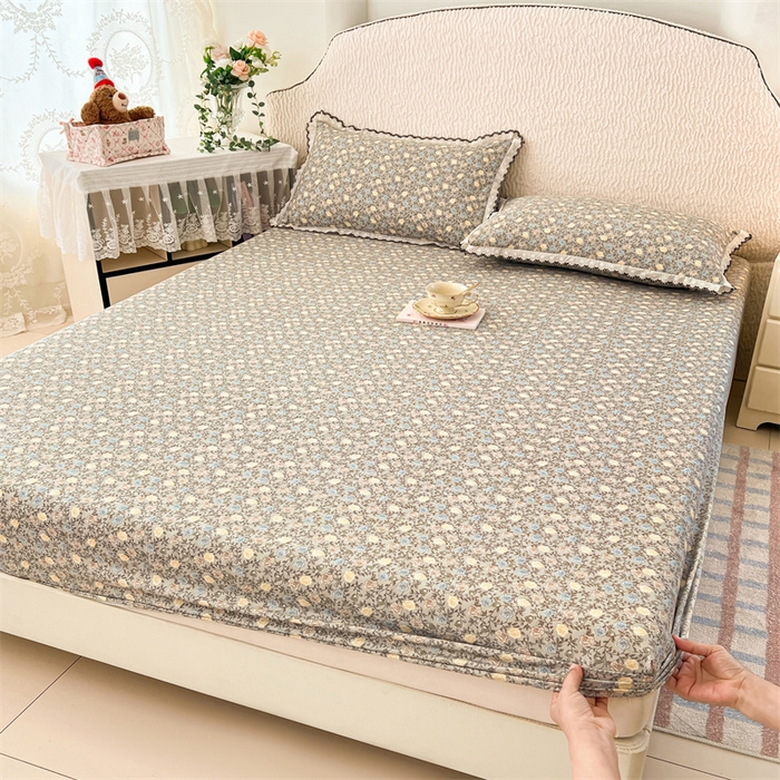 梦舒羽 2026新款A类云朵棉亲肤四季款床笠席梦思床罩全包床单三件套 海棠花开