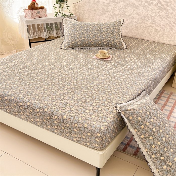 91家纺网 家纺一手货源 找家纺 梦舒羽 2026新款A类云朵棉亲肤四季款床笠席梦思床罩全包床单三件套 海棠花开