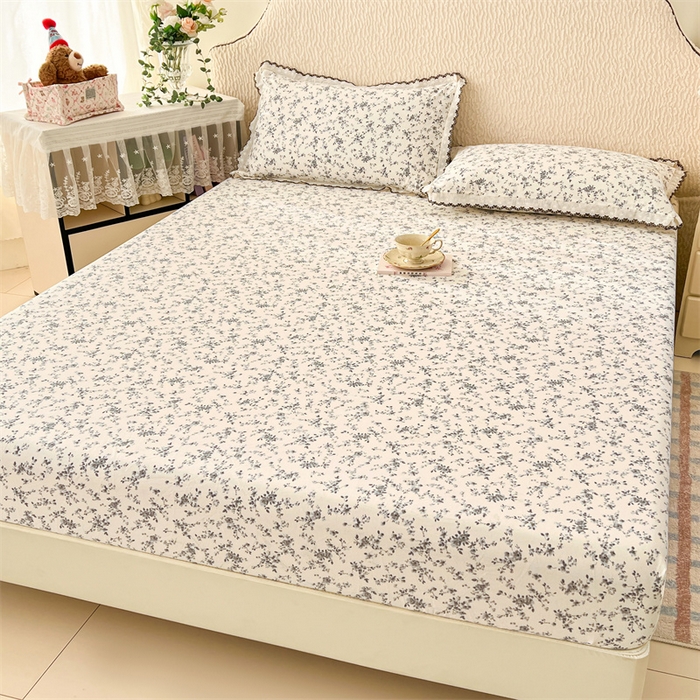 91家纺网 家纺一手货源 找家纺 梦舒羽 2026新款A类云朵棉亲肤四季款床笠席梦思床罩全包床单三件套 兰亭序-灰