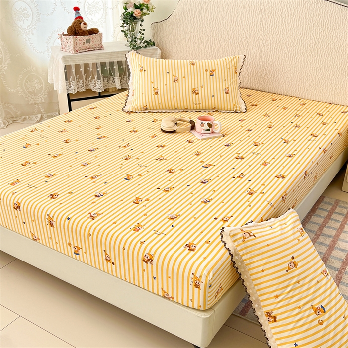 91家纺网 家纺一手货源 找家纺 梦舒羽 2026新款A类云朵棉亲肤四季款床笠席梦思床罩全包床单三件套 小星愿