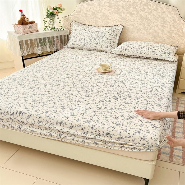 91家纺网 家纺一手货源 找家纺 梦舒羽 2026新款A类云朵棉亲肤四季款床笠席梦思床罩全包床单三件套 兰亭序-灰