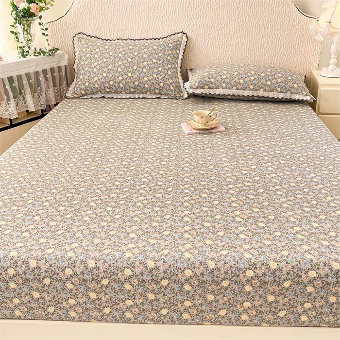 91家纺网 家纺一手货源 找家纺 梦舒羽 2026新款A类云朵棉亲肤四季款床笠席梦思床罩全包床单三件套 海棠花开