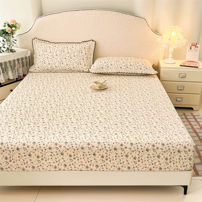 91家纺网 家纺一手货源 找家纺 梦舒羽 2026新款A类云朵棉亲肤四季款床笠席梦思床罩全包床单三件套 花蔓清风