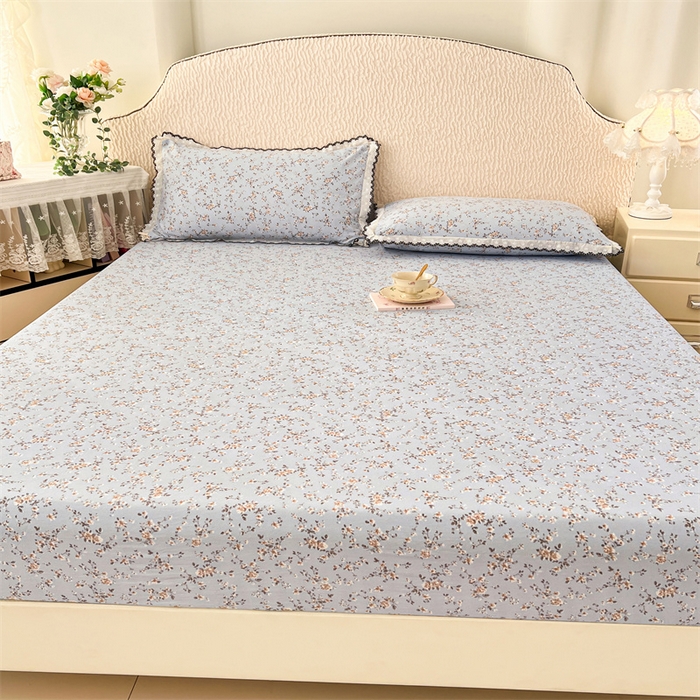 91家纺网 家纺一手货源 找家纺 梦舒羽 2026新款A类云朵棉亲肤四季款床笠席梦思床罩全包床单三件套 兰亭序-蓝