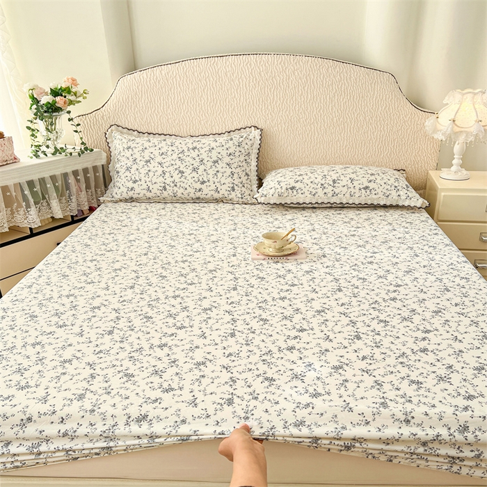 91家纺网 家纺一手货源 找家纺 梦舒羽 2026新款A类云朵棉亲肤四季款床笠席梦思床罩全包床单三件套 兰亭序-灰