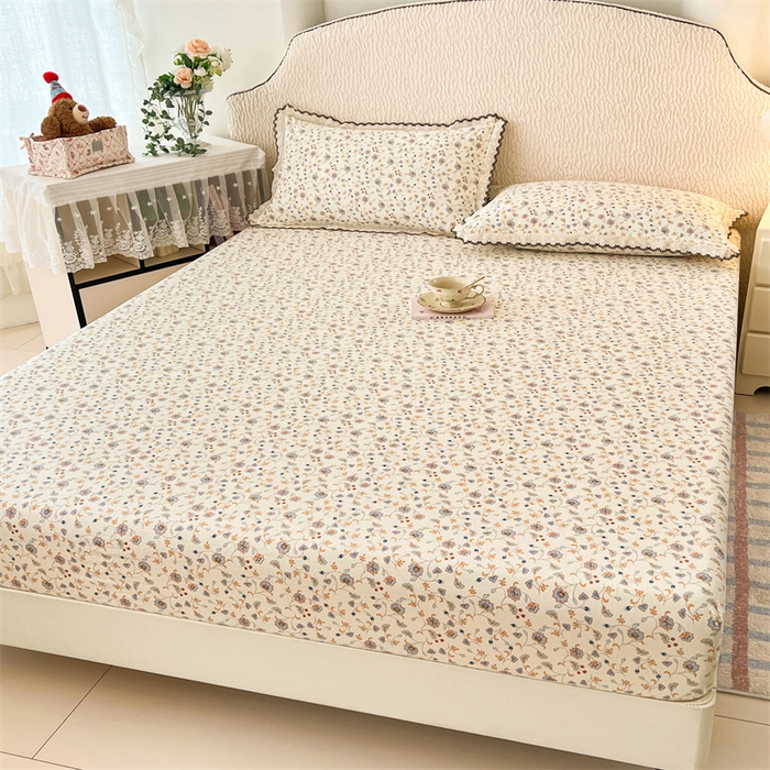 91家纺网 家纺一手货源 找家纺 梦舒羽 2026新款A类云朵棉亲肤四季款床笠席梦思床罩全包床单三件套 花蔓清风