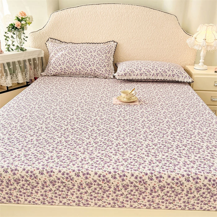 91家纺网 家纺一手货源 找家纺 梦舒羽 2026新款A类云朵棉亲肤四季款床笠席梦思床罩全包床单三件套 紫韵星野