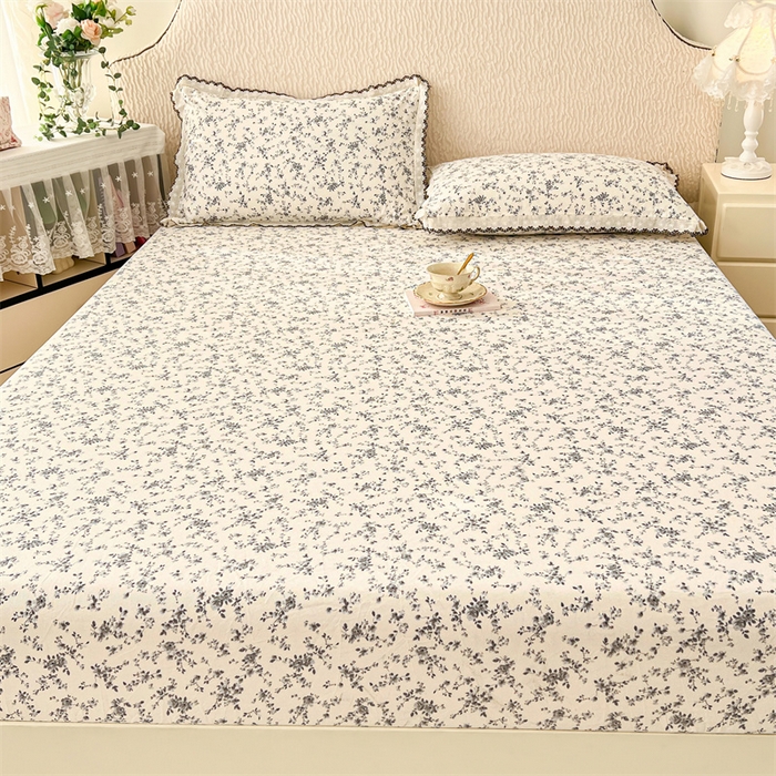 91家纺网 家纺一手货源 找家纺 梦舒羽 2026新款A类云朵棉亲肤四季款床笠席梦思床罩全包床单三件套 兰亭序-灰