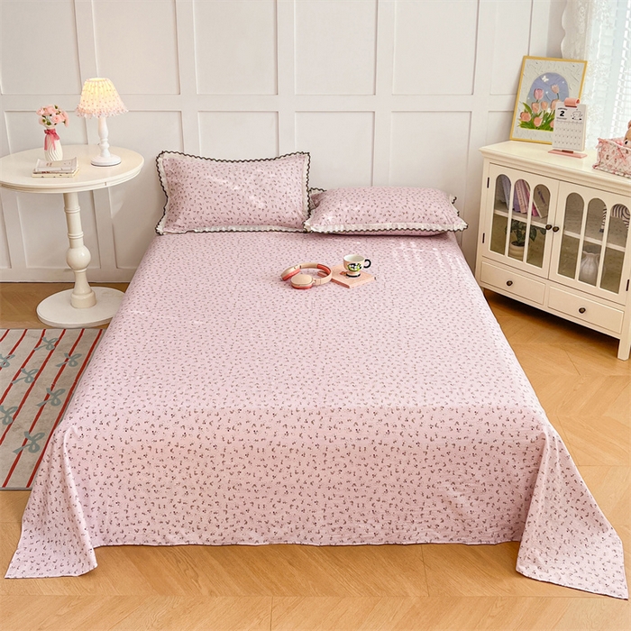 91家纺网 家纺一手货源 找家纺 梦舒羽 2026新款A类云朵棉床单亲肤四季款席梦思床罩全包床单三件套 爱丽丝-粉