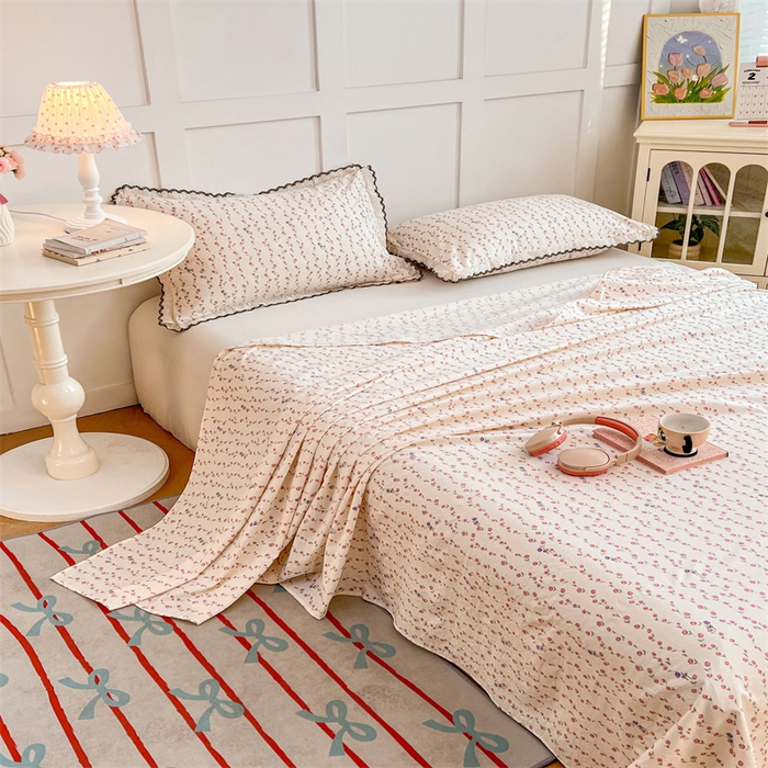 91家纺网 家纺一手货源 找家纺 梦舒羽 2026新款A类云朵棉床单亲肤四季款席梦思床罩全包床单三件套 花漾甜心