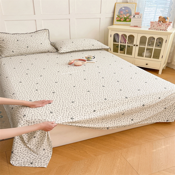 91家纺网 家纺一手货源 找家纺 梦舒羽 2026新款A类云朵棉床单亲肤四季款席梦思床罩全包床单三件套 花无意