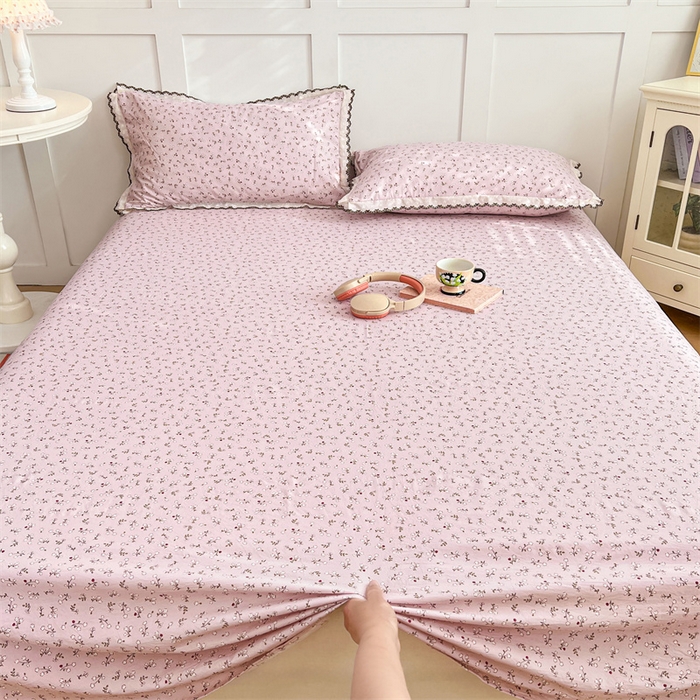 91家纺网 家纺一手货源 找家纺 梦舒羽 2026新款A类云朵棉床单亲肤四季款席梦思床罩全包床单三件套 爱丽丝-粉