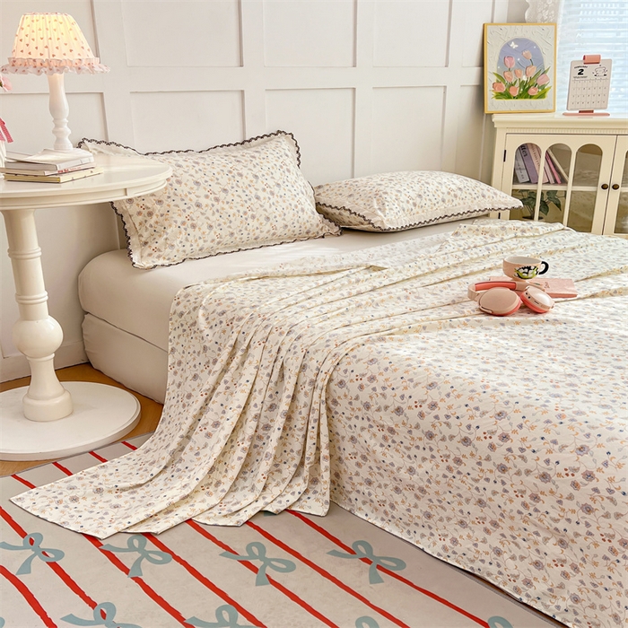 91家纺网 家纺一手货源 找家纺 梦舒羽 2026新款A类云朵棉床单亲肤四季款席梦思床罩全包床单三件套 花蔓清风