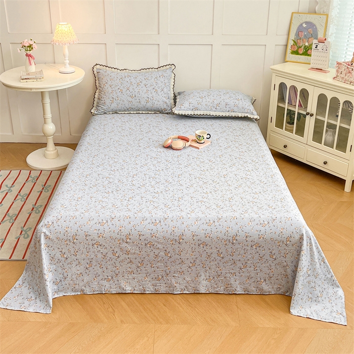 91家纺网 家纺一手货源 找家纺 梦舒羽 2026新款A类云朵棉床单亲肤四季款席梦思床罩全包床单三件套 兰亭序-蓝