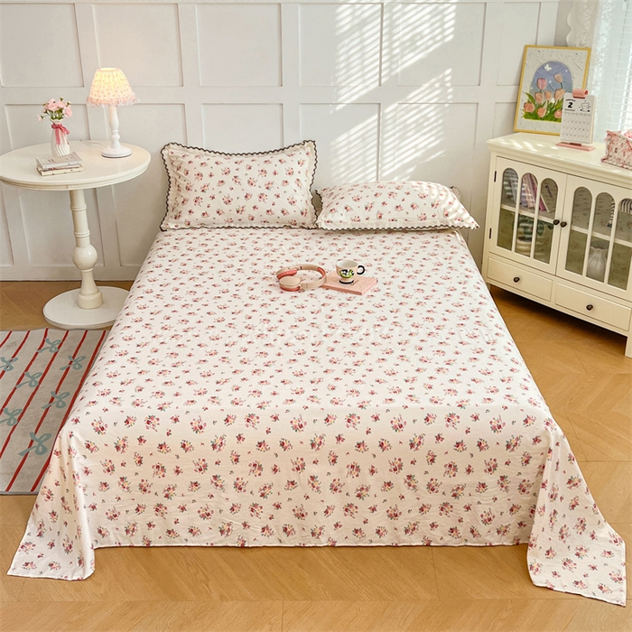 91家纺网 家纺一手货源 找家纺 梦舒羽 2026新款A类云朵棉床单亲肤四季款席梦思床罩全包床单三件套 粉黛花园